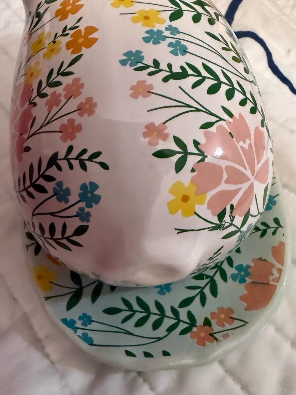 Floral Ceramic Butter Dish in White with Yellow, Pink & Aqua Flowers
